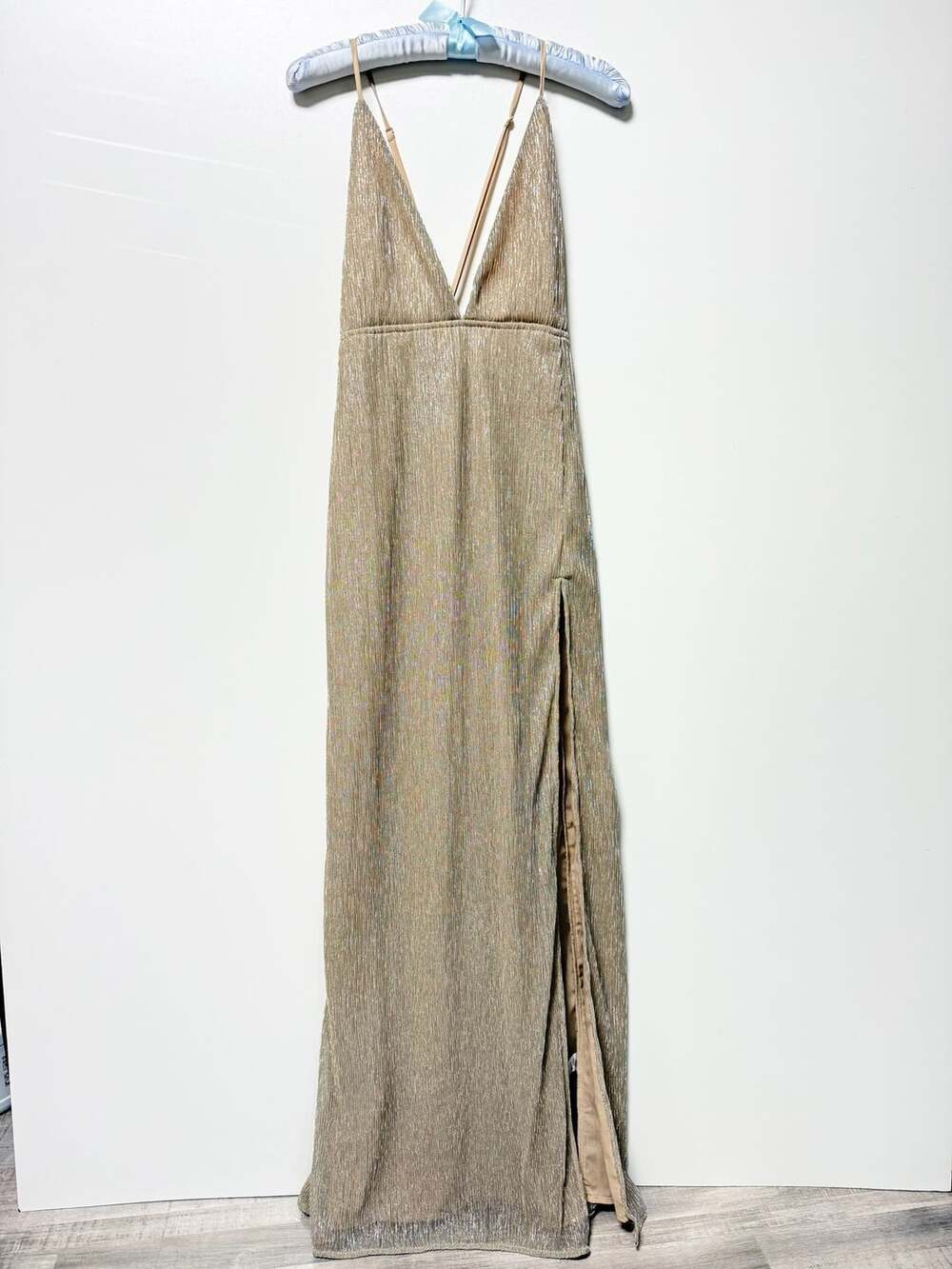 Superdown Maxi Champagne Dress size M Y2K Going Out Low Back Minimalist Quiet Lu
